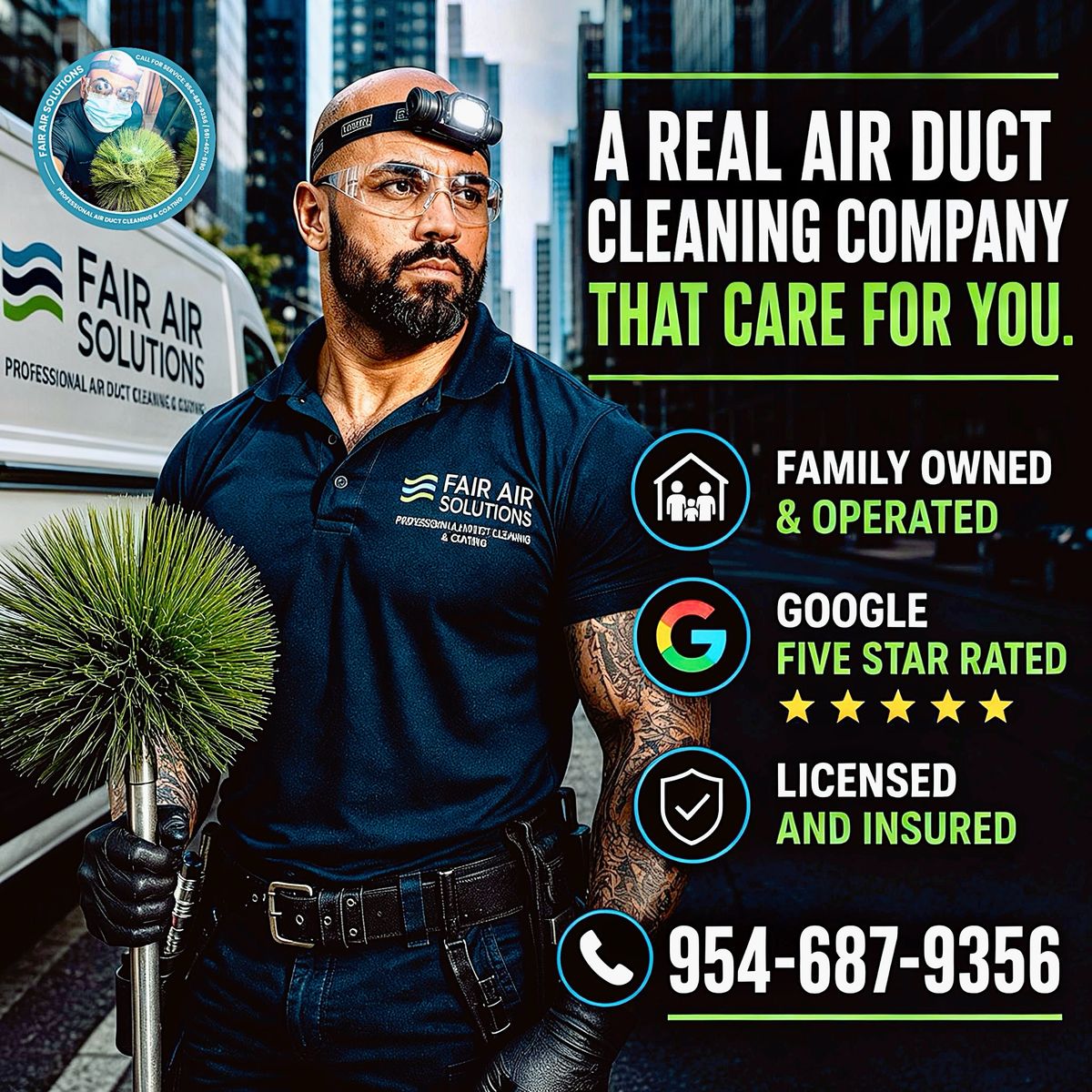 Fair Air Solutions technician and air duct cleaning services
